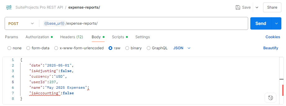 Request body tab in Postman.