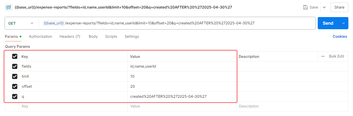 Query Pameters in Postman.