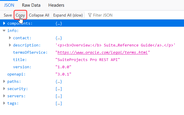 REST API Documentation JSON viewed in a browser.