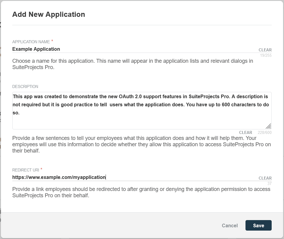 API integration applications administration - Add new application form.