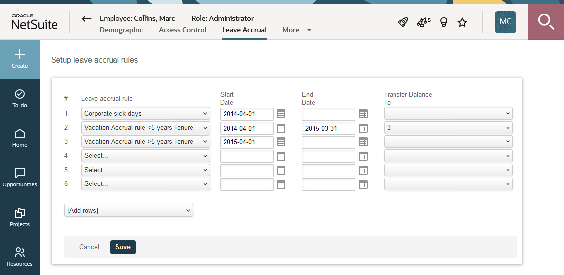 Leave accrual form.
