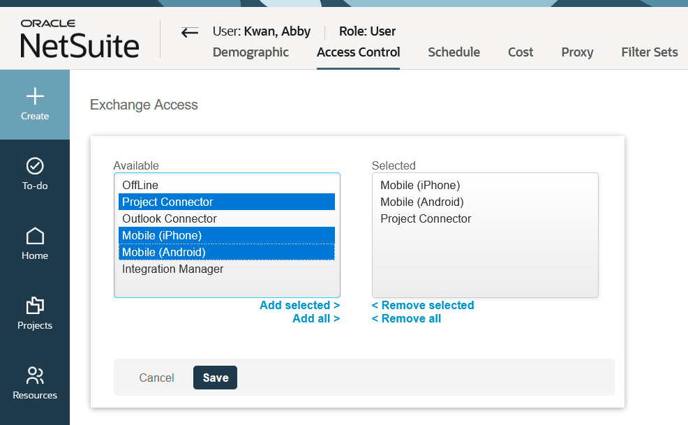 Exchange access control form.