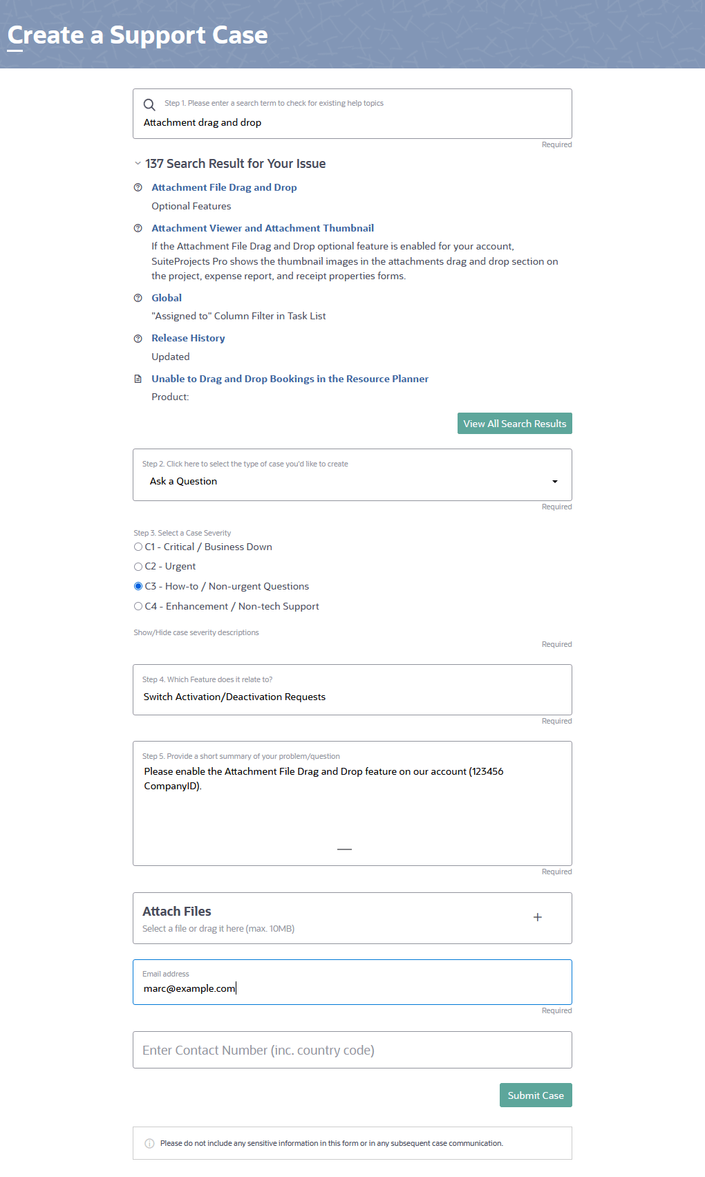 Create Case form