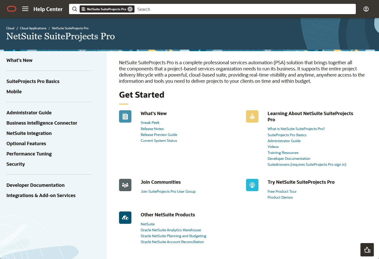 Online documentation interface page in Oracle Help Center.