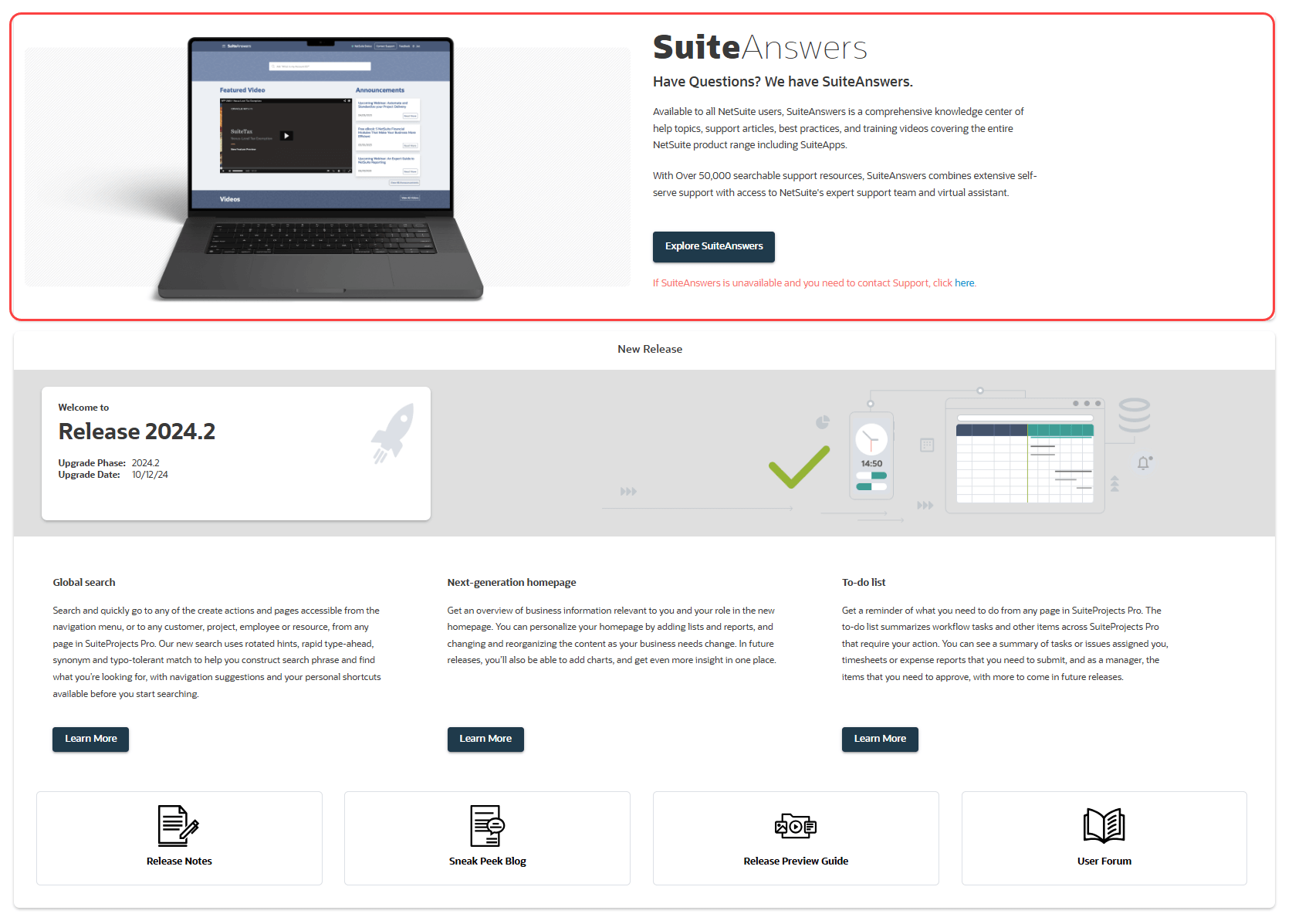 SuiteAnswers support page