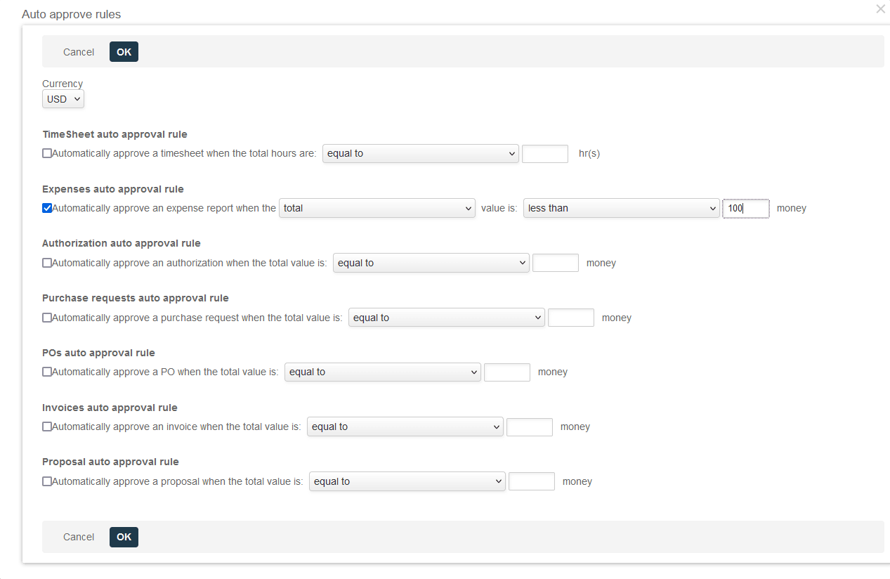 Auto-approve rules form