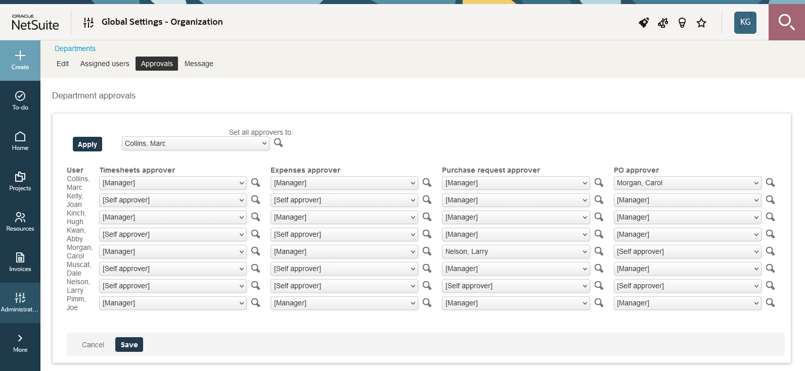 Approvals at the Department level on the Department Approvals form.