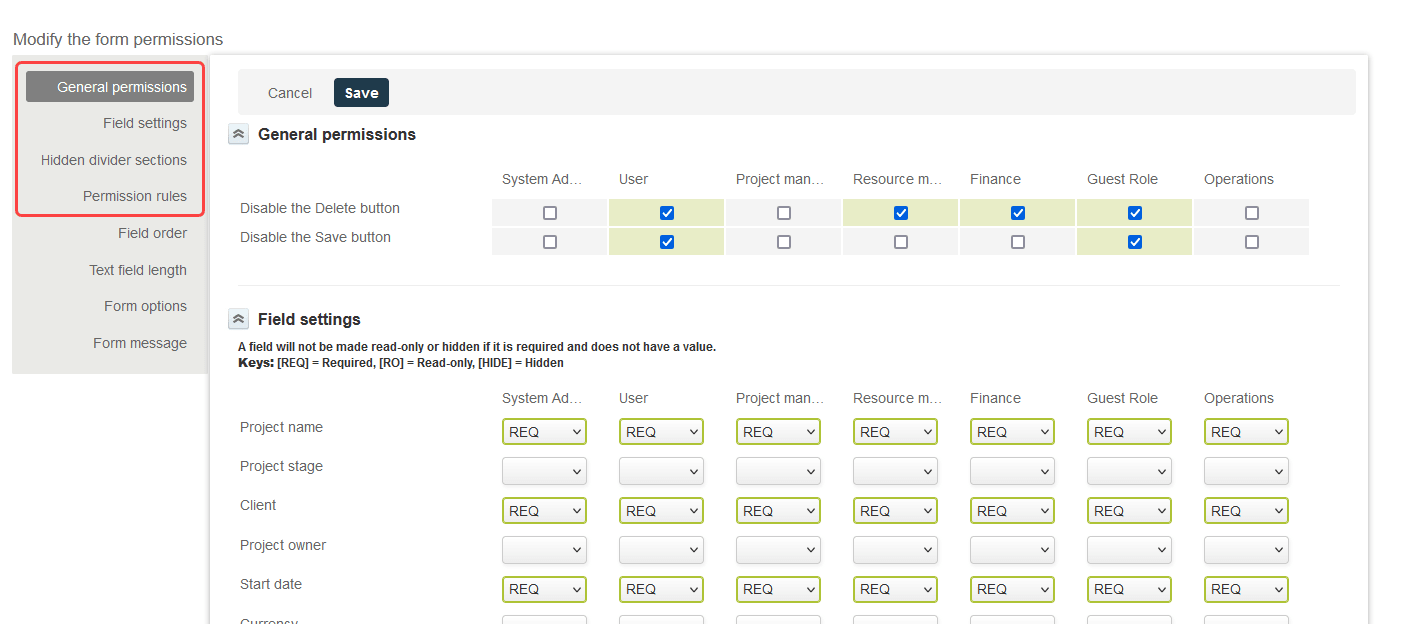 Modify form permissions.