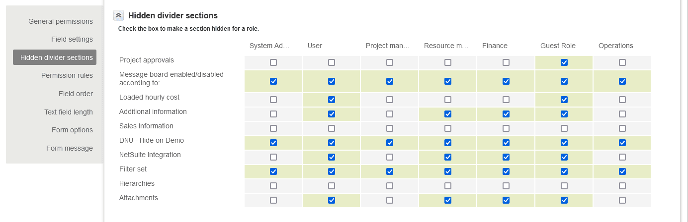 Hide form sections per role.