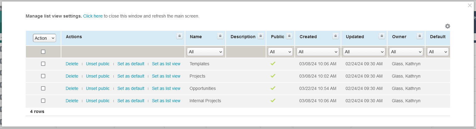 Manage list views