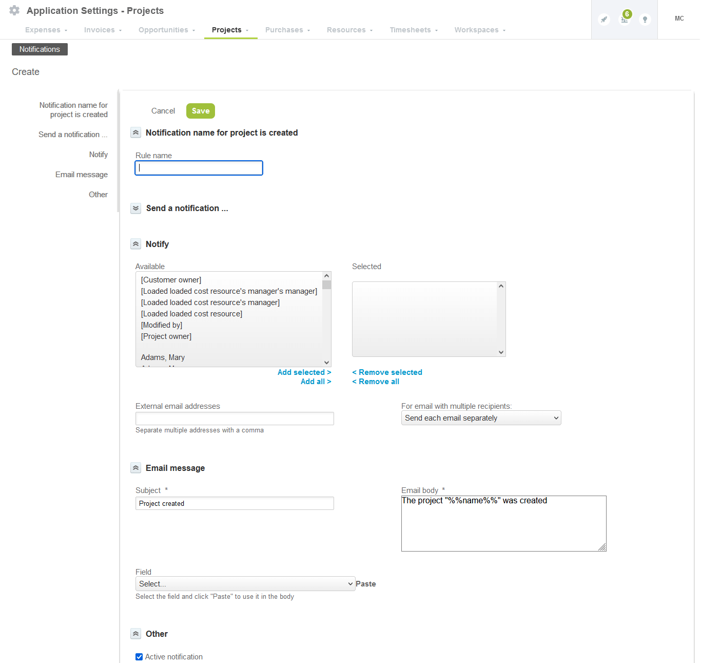 Notification form.