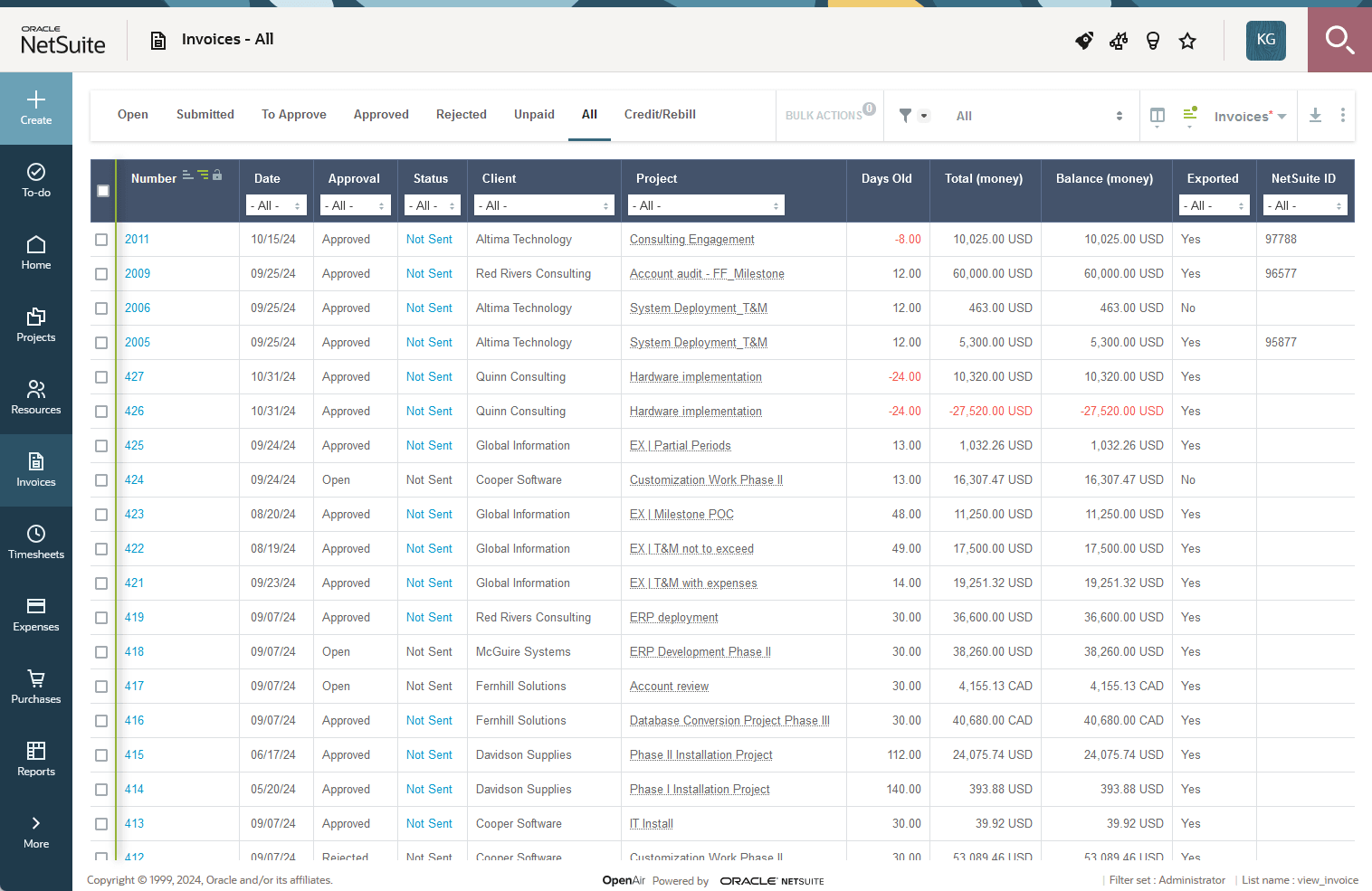 Invoices overview form.