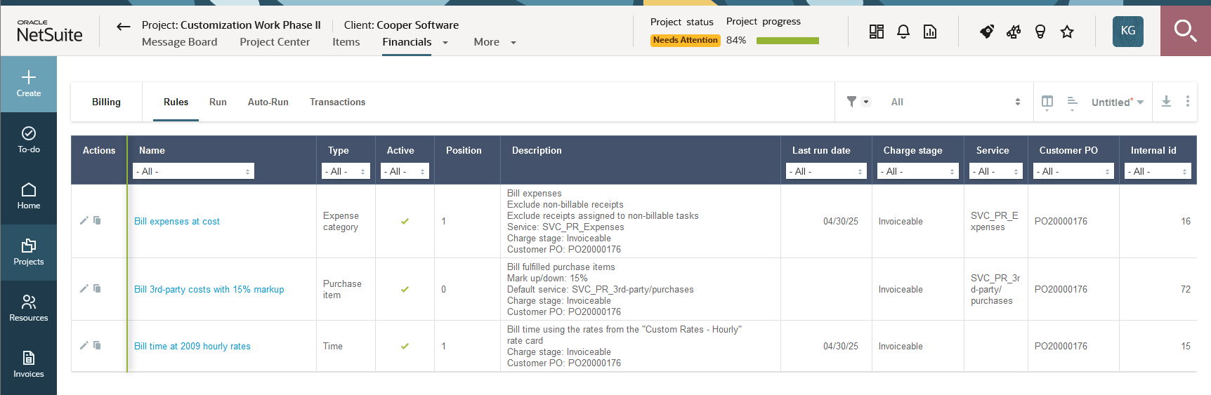 Billing entities form.