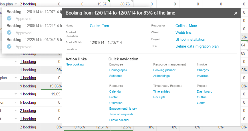 Booking quickview form.
