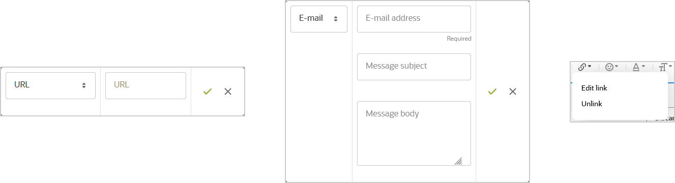 Project status message link properties window and edit and unlink options.