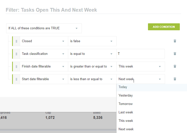 Active filters in view mode.