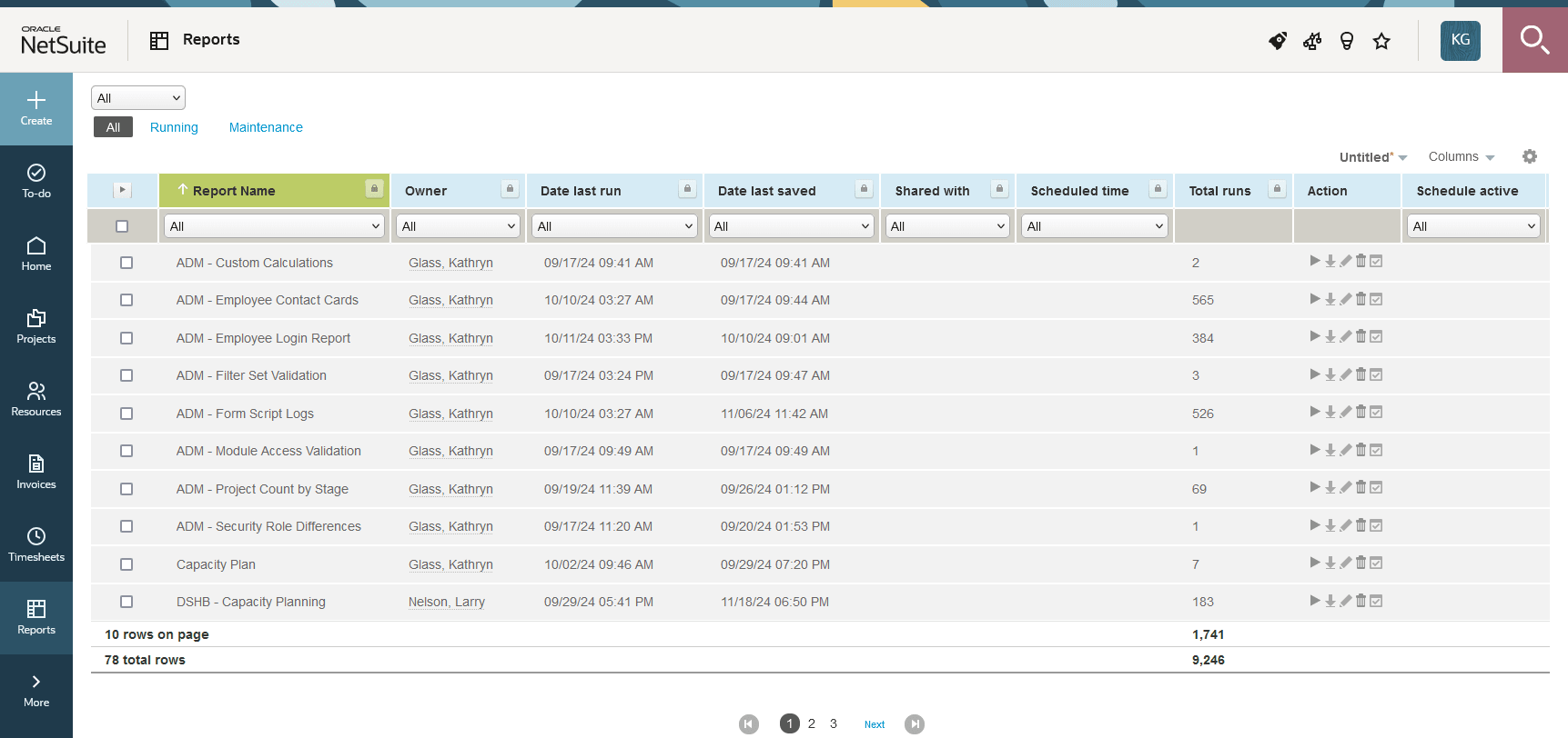 Reports status list