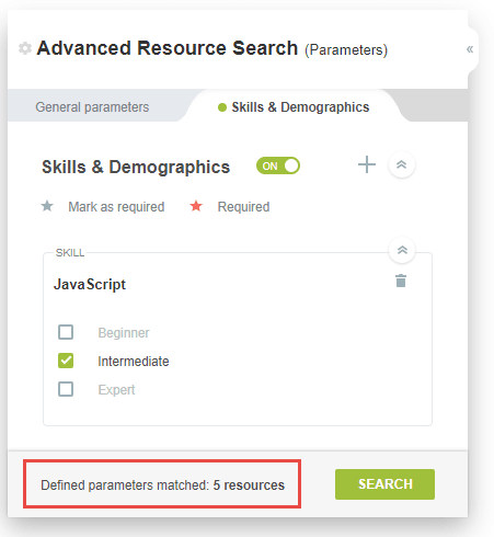 Parameters for skill selection.