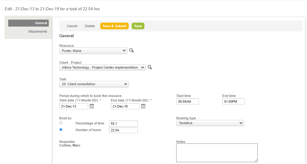 Booking form.