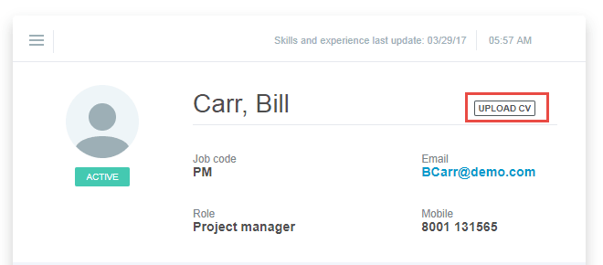 Curriculum vitae (CV) upload button.