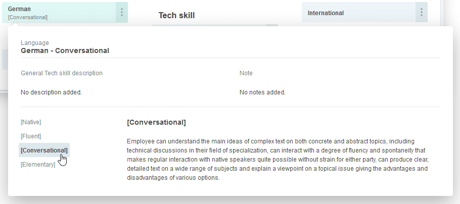 Skill description panel on the consolidated resource profile.