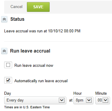 Run leave accruals entities form.