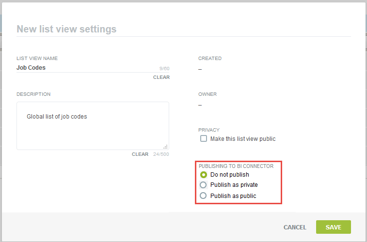 List layout settings popup window.