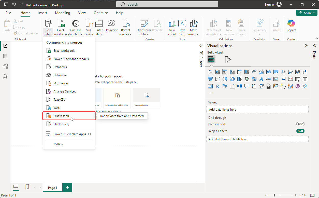 Get Data from OData feed in Microsoft Power BI version 2.138 (64-bit)