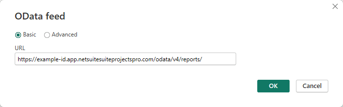OData feed dialog in Microsoft Power BI version 2.138