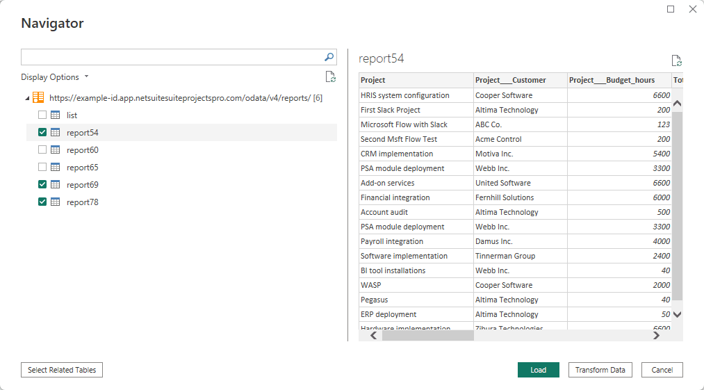 Navigator window in Microsoft Power BI version 2.138