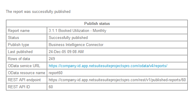 Publication confirmation showing a publish status summary.
