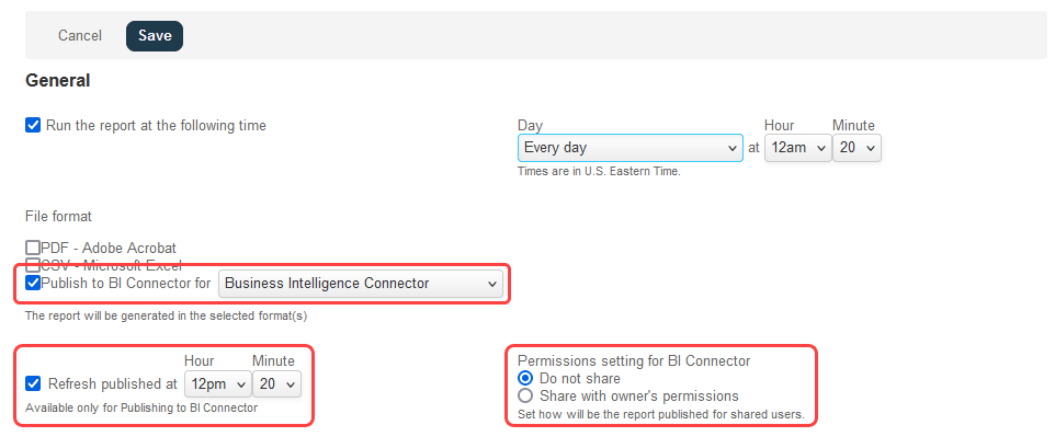 Report scheduling form