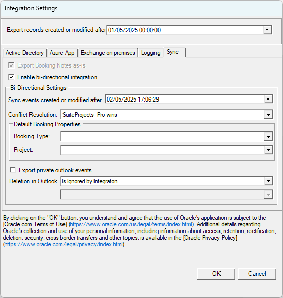 Integration Settings Synchronization tab.
