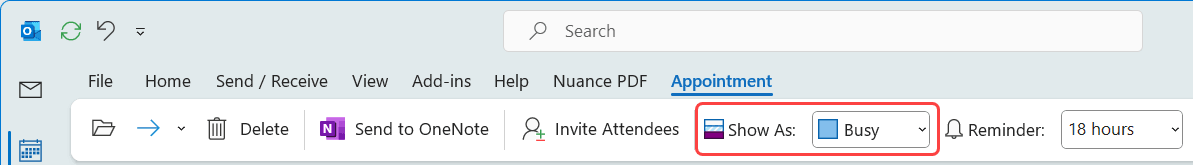 Appointment time status in Microsoft Outlook