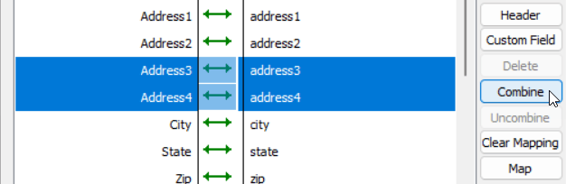 Section of Field Mapping window with Address3 and Address4 lines selected.