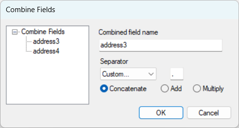 Combine Fields window in Integration Manager.