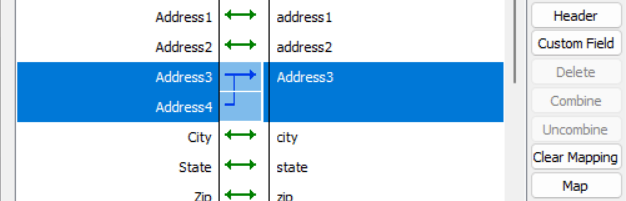 Field Mapping window showing combined fields.