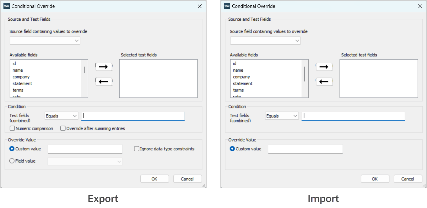 Conditional Overrides window in Integration Manager.