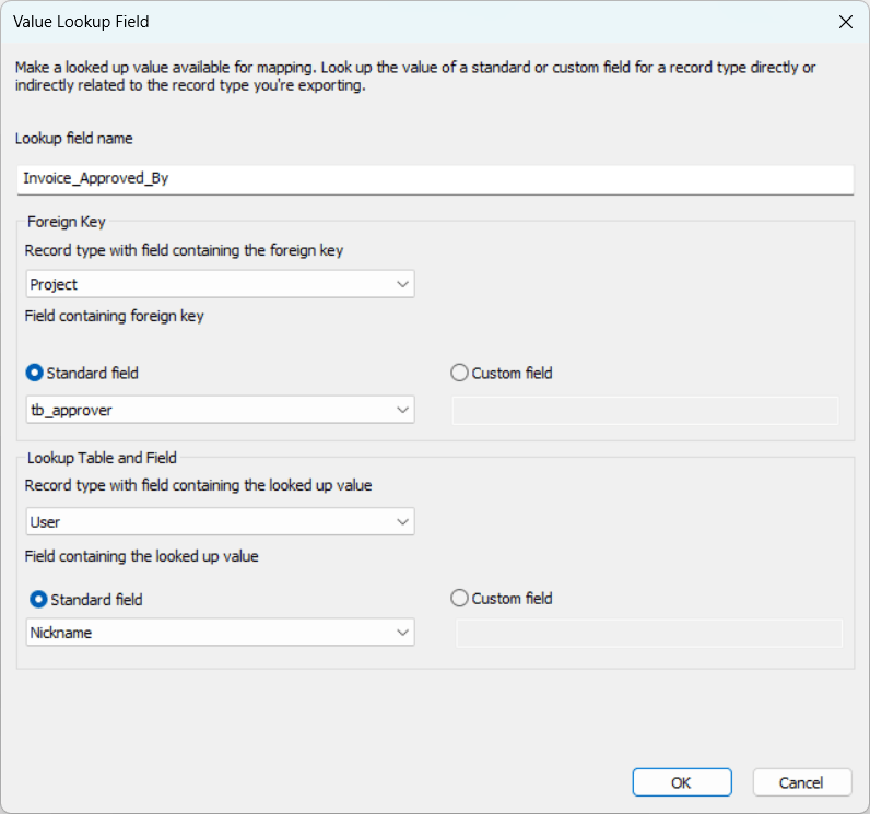 External Field Lookup window in Integration Manager.
