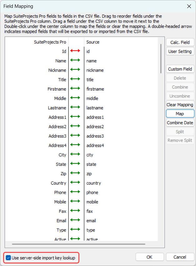 Import Field Mapping window.
