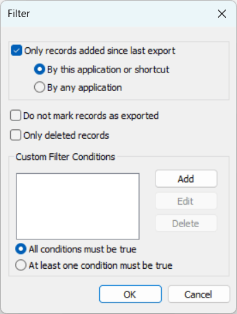 Filters window in Integration Manager.