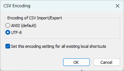 CSV Export Encoding window
