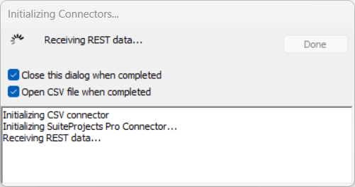 Export progress status window in Integration Manager.