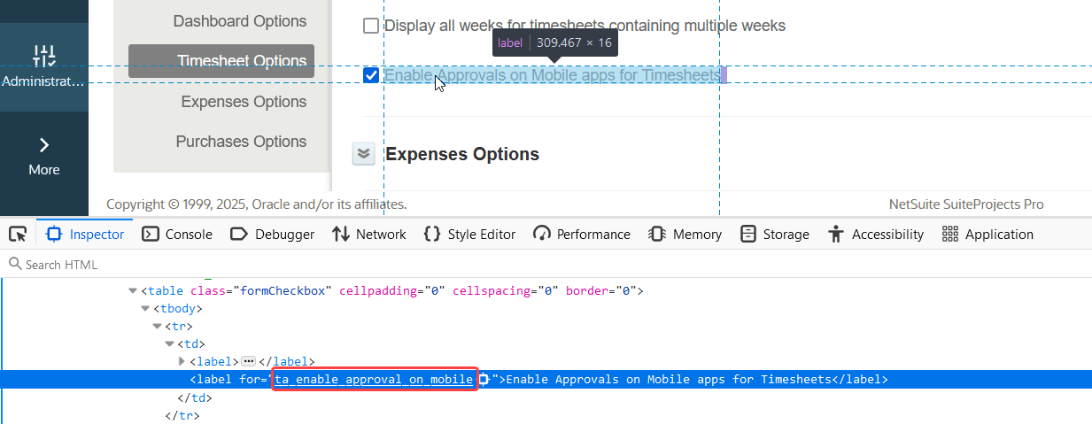 Portion of the User Demographic form and Browser Developer Tools Showing the Settings Name.