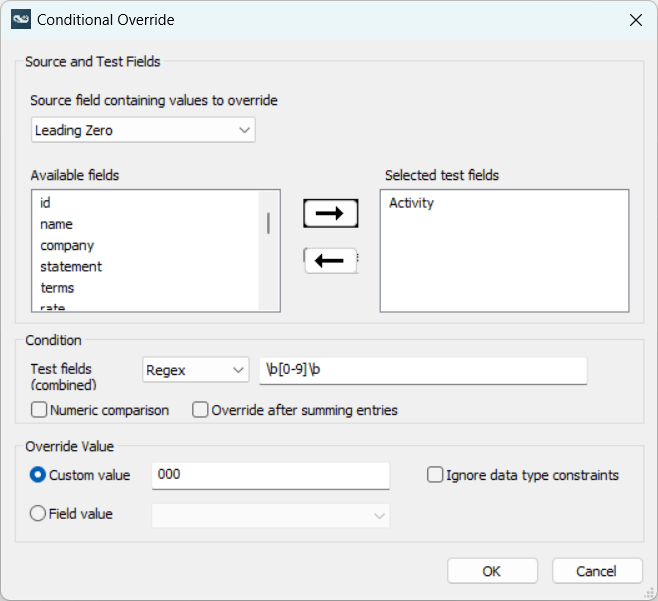 Conditional override adding three zerosif the Activity field is a 1-digit integer.