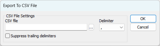 Export To CSV File window in Integration Manager.