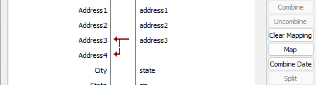 Field Mapping window showing split fields.