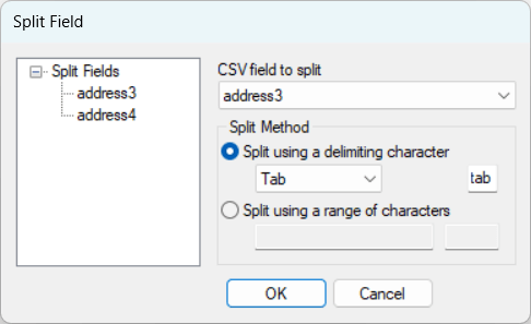 Split Fields window in Integration Manager.