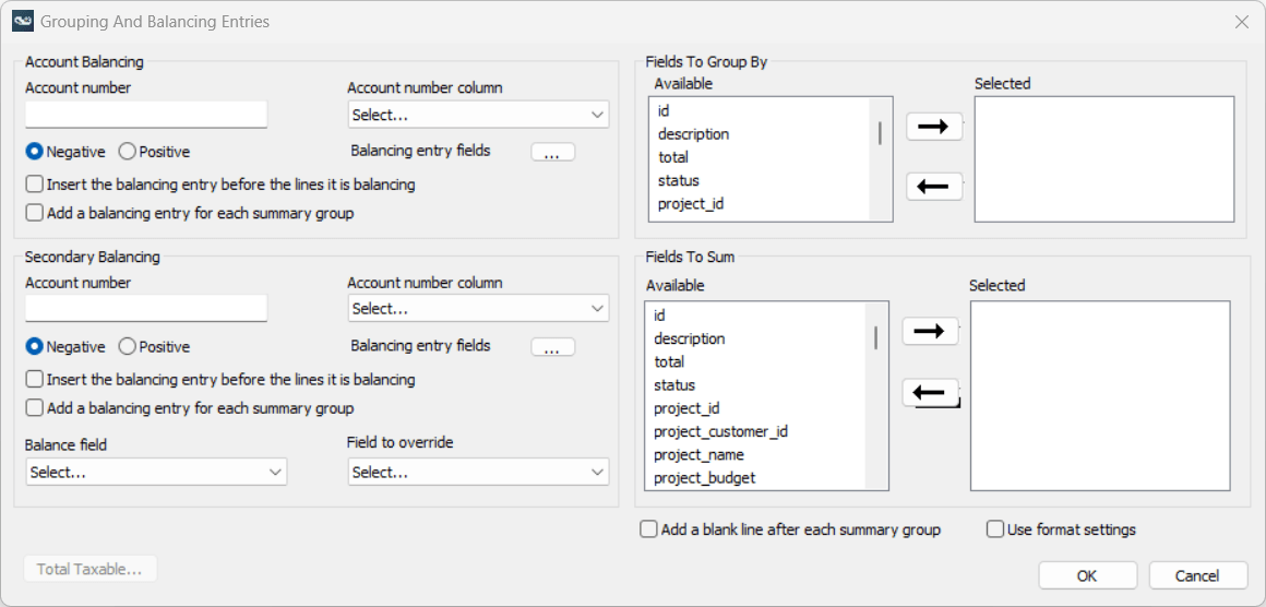 Sum by Settings window in Integration Manager.