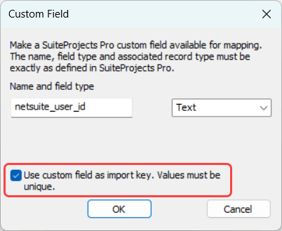 Add a custom field window in Integration Manager.